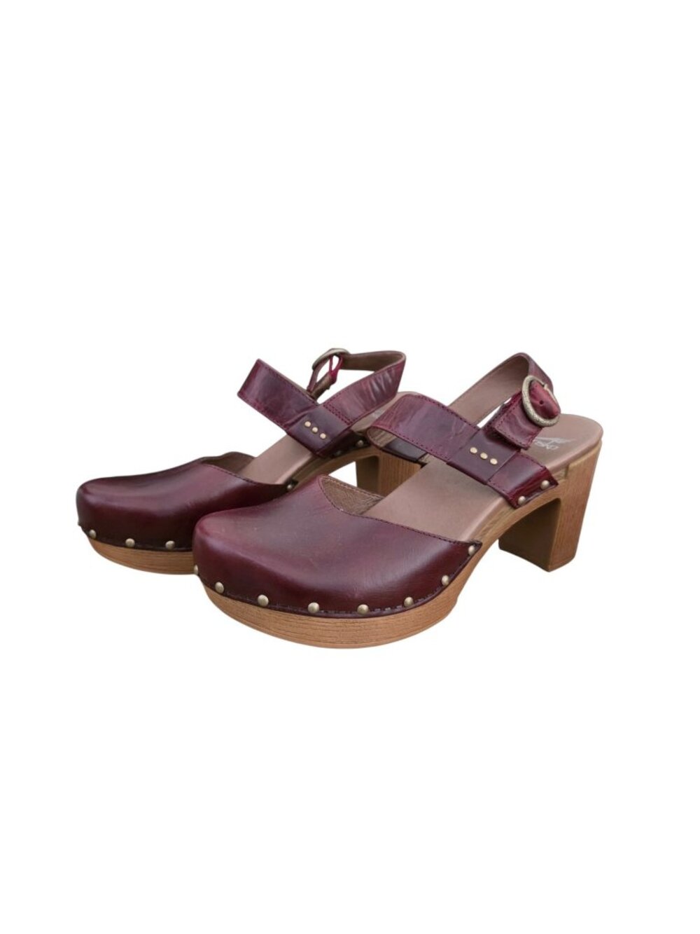 Dansko Dotty Burgundy Leather Mary Jane Ankle Strap Stud Clog Heels 41 11 New
